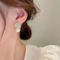 Gold Plated Simple Large Pearl Inlaid Diamond Small Luxury Stud Earrings