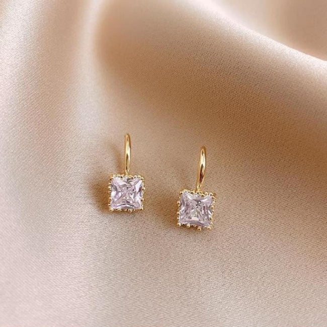 Gold Plated Simple Style Square Diamond Drop Earrings