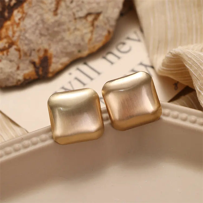 Gold Plated Square Shape Statement Stud Earring