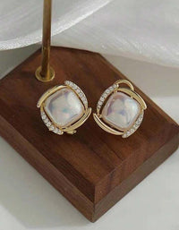 Gold Plated Square Shaped Pearl Stud Earring For Women
