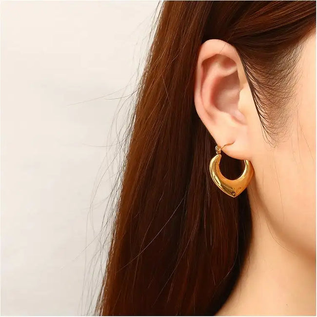 Gold Plated Stainless Steel Anti-Tarnish Geometric Hollow Heart Hoop Earrings for women