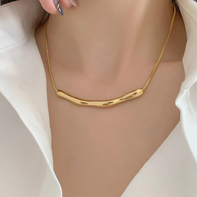 Gold Plated Stainless Steel Anti Tarnish Arc Chain Necklace For Women