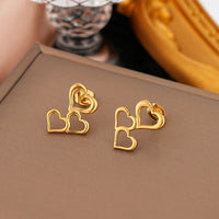 Gold Plated Stainless Steel Anti Tarnish Heart Themed Stud Earrings