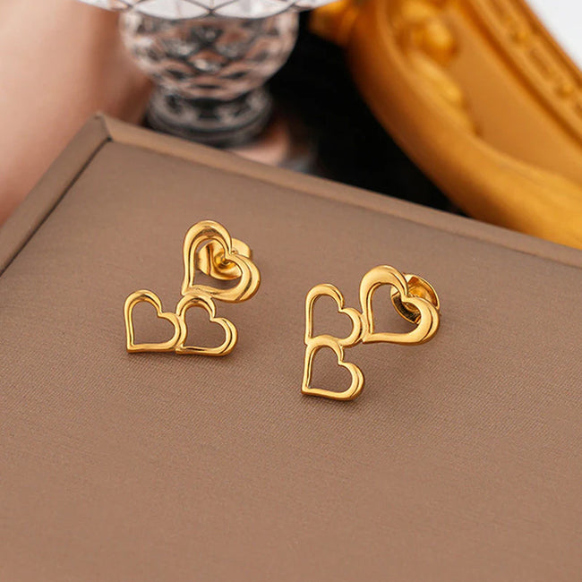 Gold Plated Stainless Steel Anti Tarnish Heart Themed Stud Earrings