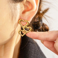 Gold Plated Stainless Steel Anti Tarnish Heart Themed Stud Earrings