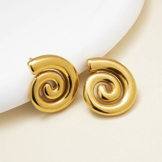 Gold Plated Stainless Steel Anti Tarnish Spiral Chunky Earrings