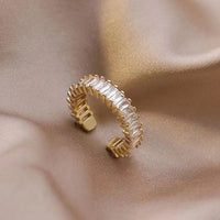 Gold Plated Stainless Steel Diamond Studded Adjustable Ring For Women