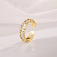 Gold Plated Stainless Steel Diamond Studded Adjustable Ring For Women