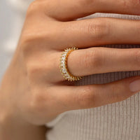 Gold Plated Stainless Steel Diamond Studded Adjustable Ring For Women