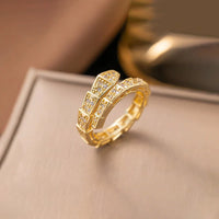 Gold Plated Stainless Steel Snake Themed Adjustable Finger Ring