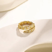 Gold Plated Stainless Steel Snake Themed Adjustable Finger Ring