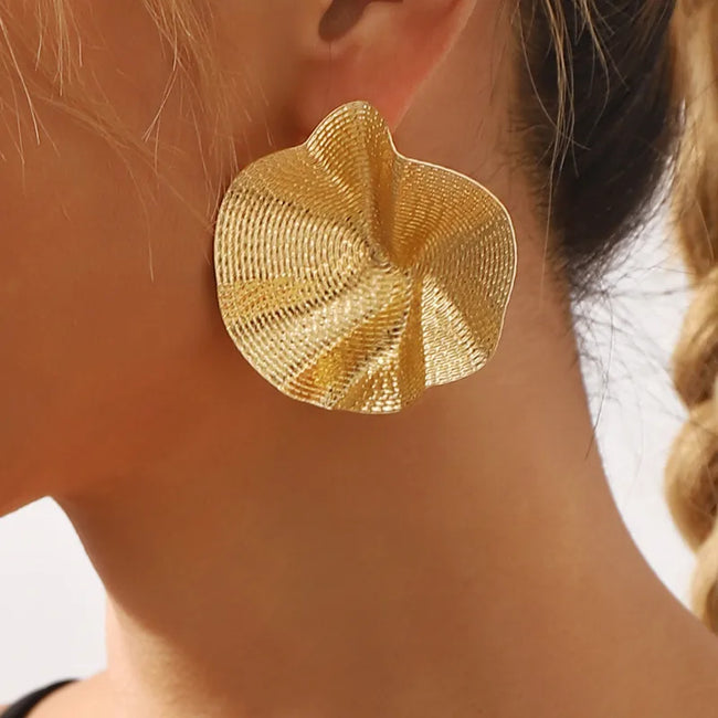 Gold Plated Statement Big Size Lotus Leaf Stud Earring