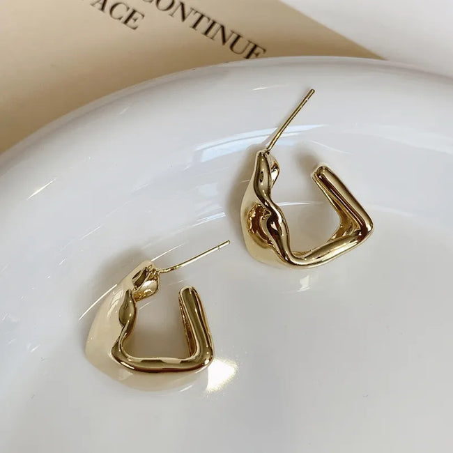 Gold Plated Triangle Shape Hoop Earring For Women