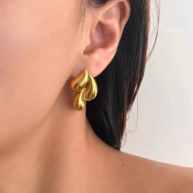 Gold Plated Triple Water Droplets Stud Earring