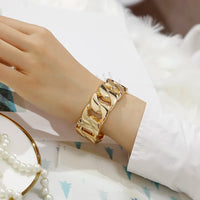 Gold Plated Twist Chain Linked Wide Open Bracelet