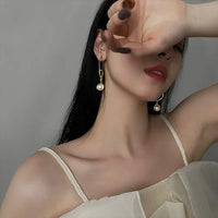 Gold Plated Twisted Line Geometric Pearl Drop Elegant Hoop Earrings For Women