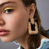 Gold Plated Uneven Patchwork Square Drop Earring