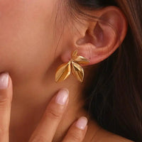 Gold Plated Vintage Flowers Leaf Shaped Stud Earrings