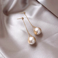 Gold Plated Water Droplets Style Pearl Drop Earrings For Women