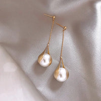 Gold Plated Water Droplets Style Pearl Drop Earrings For Women