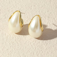 Gold Plated White Color C Shaped Ear Hugged Hoop Stud Earring