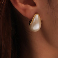 Gold Plated White Color C Shaped Ear Hugged Hoop Stud Earring