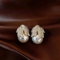 Aurora Leaf Pearl Stud Earrings