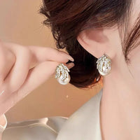 Aurora Leaf Pearl Stud Earrings