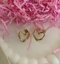 Gold Plated Anti Tarnish Stainless Steel Heart Themed Stud Earrings