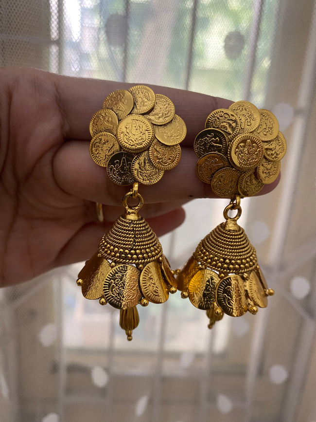 Gold Plated Antique Coin Jhumka Earring