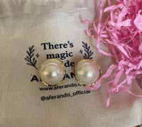 Gold Plated Elegant Big Round Inlay Pearl Stud Earring For Women