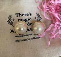 Gold Plated Elegant Big Round Inlay Pearl Stud Earring For Women