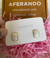 Gold Plated White Color Rectangle Shape Stud Earring