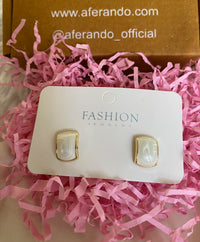 Gold Plated White Color Rectangle Shape Stud Earring