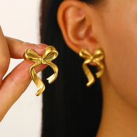 Golden Bow Anti-Tarnish Stud Earrings