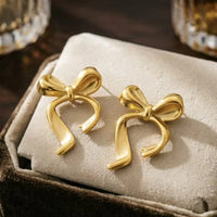 Golden Bow Anti-Tarnish Stud Earrings