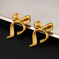 Golden Bow Anti-Tarnish Stud Earrings