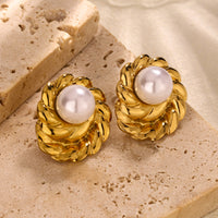 304 Stainless Steel Golden Halo Pearl Studs