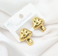 Golden Mushroom Anti-Tarnish Stud Earrings