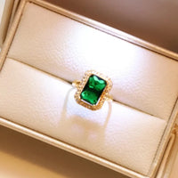 Green Emerald Style 18K Gold Plated Alloy Necklace Earrings Finger Ring Set