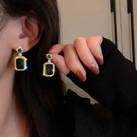 Green Emerald Style 18K Gold Plated Alloy Necklace Earrings Finger Ring Set