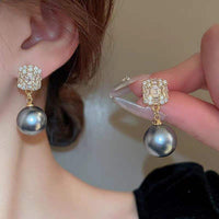 Grey Pearl Statement Stud Earrings