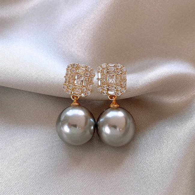 Grey Pearl Statement Stud Earrings