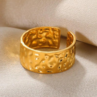 Hammer Bitten Style 18K Gold Plated Stainless Steel Anti-Tarnish Adjustable Opening Rings