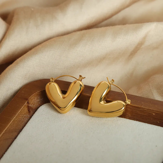 Heart Shaped 18K Gold Plated Anti-Tarnish Stainless Steel Hoop Earring