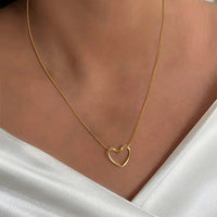 Anti Tarnish Stainless Steel Gold Plated Hollow-out Peach Heart Pendant Necklace