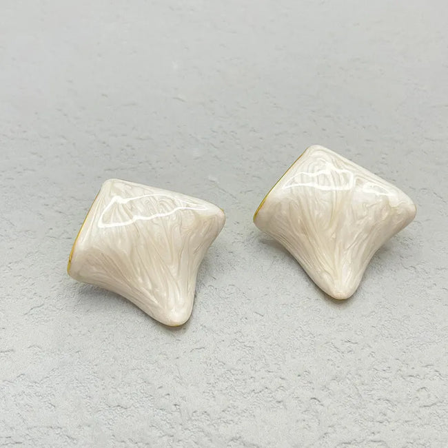 Irregular Geometrical Shaped White Enamel Stud Earring