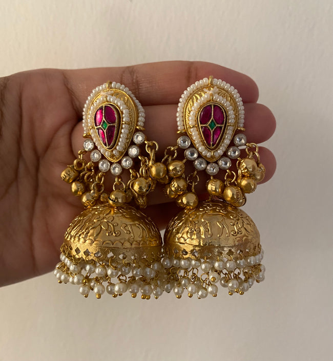 Kashni Kashmiri Ghungroo & Paanchi Work Jhumkas
