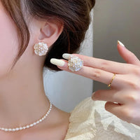 Korean Fashion White Pearl Camellia Flower Earrings
