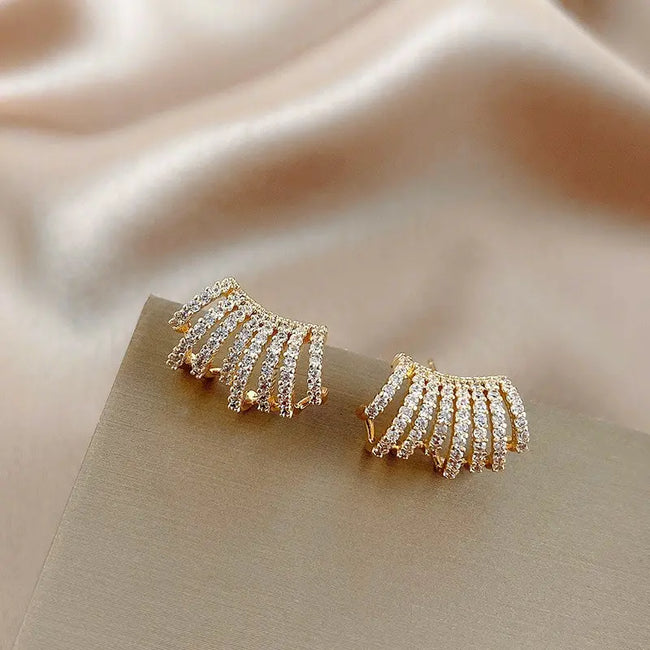 Korean Quality Gold Plated Diamond Luxury Multilayer C Shape Stud Earrings